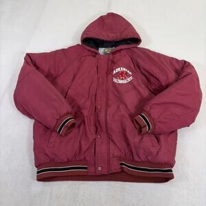 Competitor Arkansas Razorbacks Hooded Puffer Jacket Large Red Full Zip Vintage
